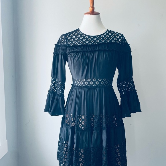 Cinq a Sept Black Lace Long Sleeve Dress - Picture 1 of 9